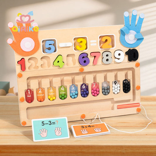 2-in-1 counting toy that helps kids learn numbers, basic math, and counting with beads and finger play.