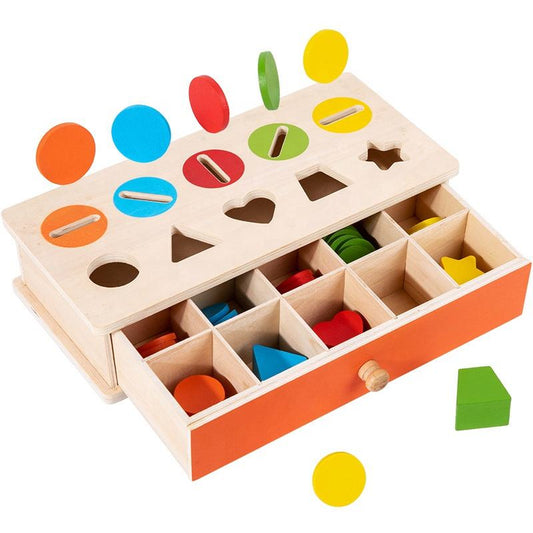 Montessori 10-Hole Wood Coin Box – Color & Shape Learning Toy